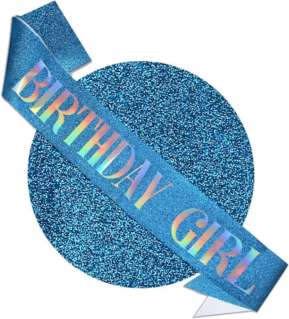RUDONG M Birthday Girl Sash Glitter - Silver Birthday Sash for Women & Girls | Sweet 16/18th/21st/30th/40th/50th/60th/70th, All-Age Celebration Party Decor