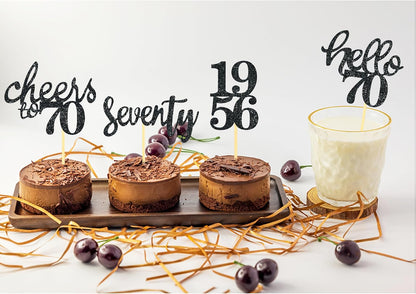 24 Pcs Glitter 70th Birthday Cupcake Toppers for Celebrating 70th Birthday Party Decorations for Seventy Years Old Birthday Party Supplies (Rose Gold2)