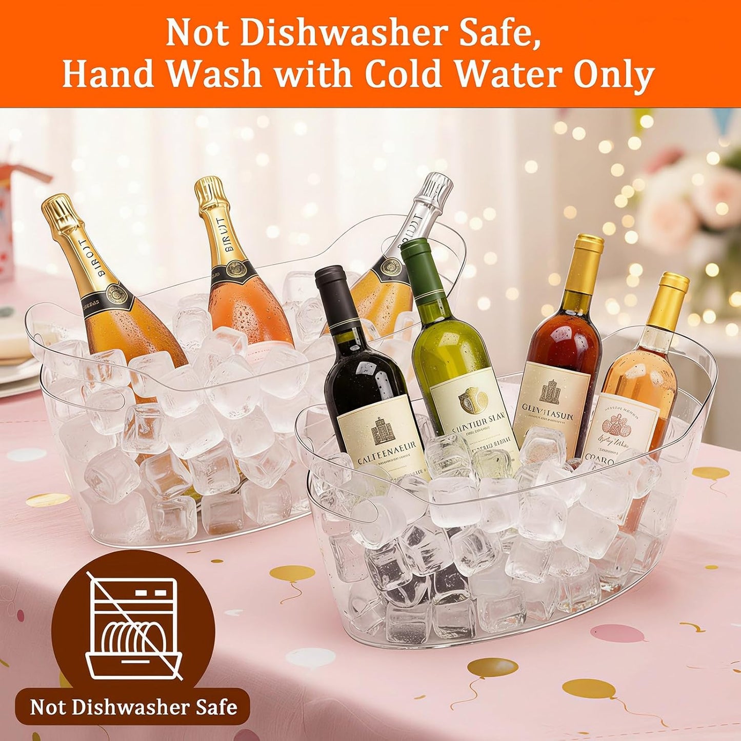 Ice Bucket 2 Pack Ice Buckets for Parties, Beverage Tub for Cocktail Bar, Drink Cooler for Wine Beer Champagne, Clear Ice Bucket with Scoop for Mimosa Bar
