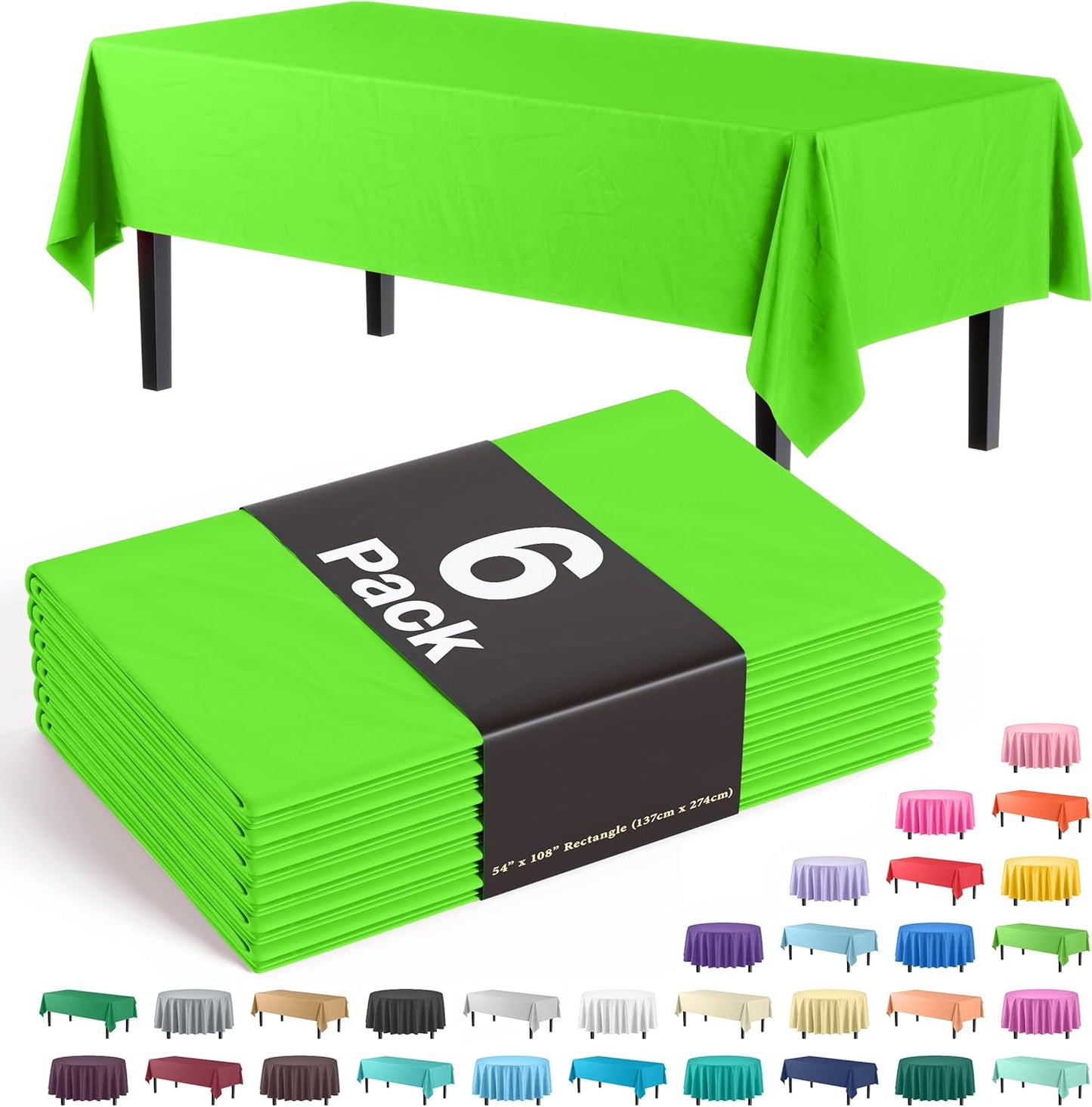 Exquisite Party Solids 6-Pack Premium Plastic Tablecloth 54in. x 108in. Rectangle Plastic Table Cover - Navy