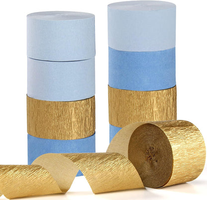 Navy-Blue White-Gold Crepe Paper Streamers - 9 Rolls Royal Blue Graduation 2025 Men Boy Birthday Party Decorations Streamer Wedding Bridal Shower Paper Garland Fathers Day Decor Panduola