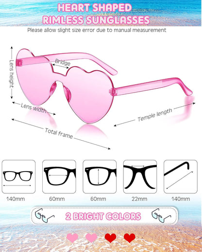 Frienda 8 Pairs Heart Shaped Sunglasses for Women Rimless Heart Glasses Candy Color Sunglasses for Party Favor