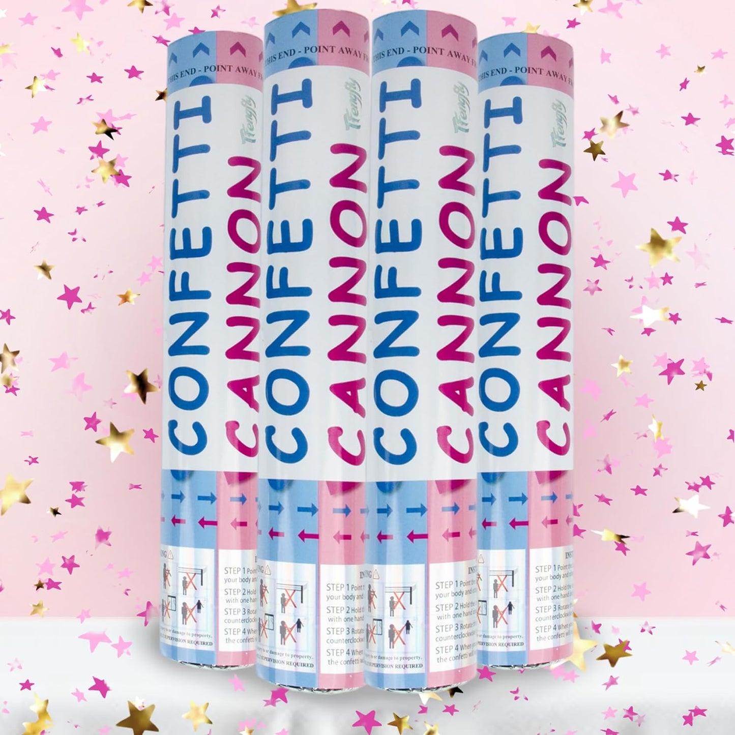 4 Pack Gender Reveal Confetti Cannon, 12 in Blue Rectangle Shaped Paper Party Poppers Cannons, Confetti Poppers For Baby Boy Gender Reveal Baby Showers (Rectangle, Blue)