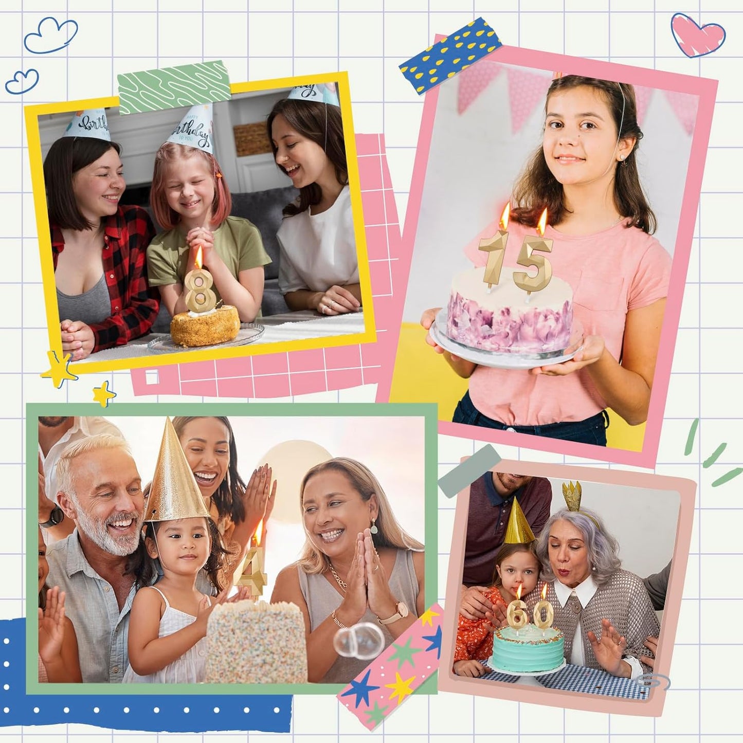 BEAN LIEVE Number Candles 0-9 Set - 10-Pack Diamond-Cut Birthday Candles, Cake Candles - Bulk Cake Decor for 1st-98th Birthdays, Photos, Parties - Kids Women Family Celebrations (Champagne Gold)