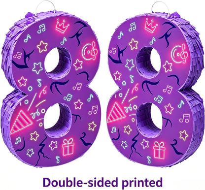 Musical Note Birthday Decorations, 15.7 x 11.5 x 3 Inch Purple Musical Note Number 7 Pinata with 16 Inch Piñata Stick Blindfold Confetti for 7th Music Theme Birthday Party Supplie