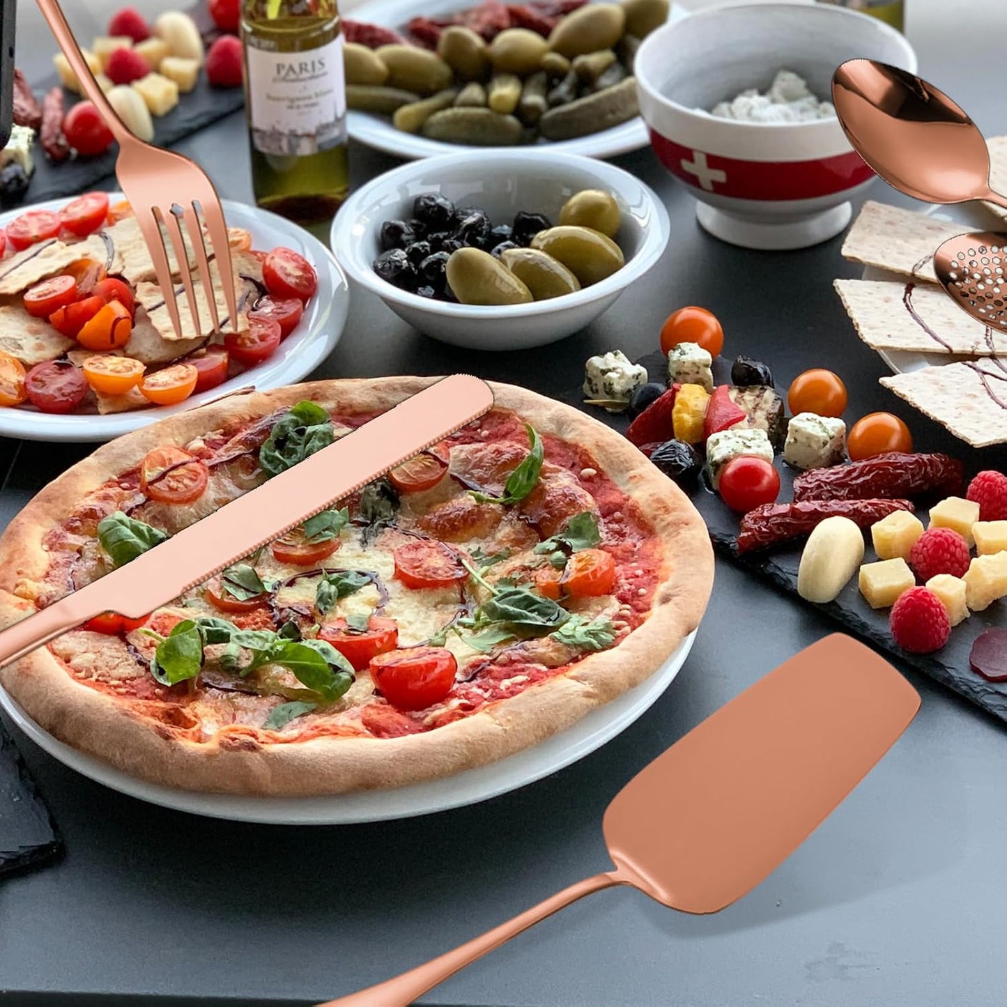 Stainless Steel Serving Utensil Set 10-Piece Buffet Flatware Catering Silverware with Bread Tong,Cake Spatula,Serving Ladles,Salad Fork,Cheese Knife,Large Spoon for Parties Buffet