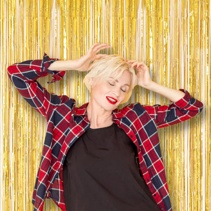 Voircoloria 3 Pack 3.3x8.2 Feet Gold Foil Fringe Backdrop Curtains, Tinsel Streamers, Fringe Backdrop for 2025 New Years Eve, Graduation, Birthday, Baby Shower, Gender Reveal, Disco Party - Colors B
