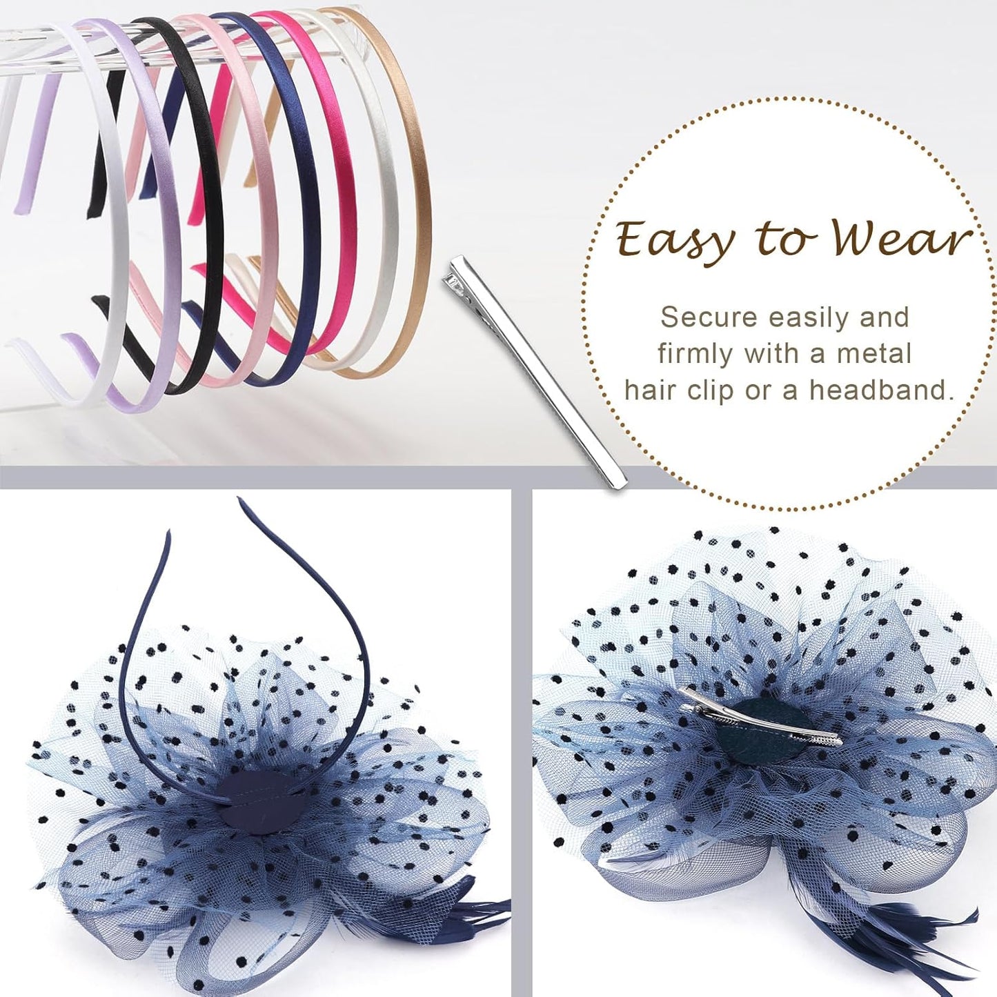 DRESHOW Fascinators Hat Flower Mesh Ribbons Feathers on a Headband and a Clip Tea Party Headwear for Girls and Women - Colors A