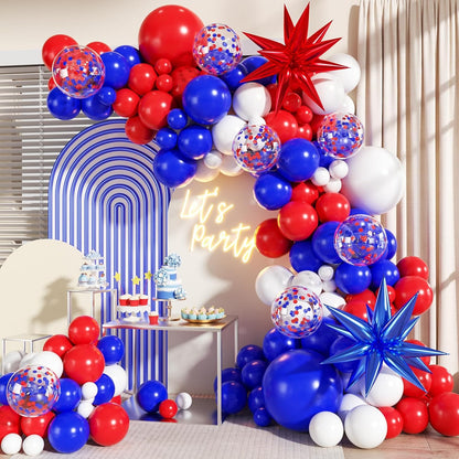 Blue White Silver Balloon Garland Arch Kit, 140Pcs Navy Light Metallic Blue Silver White Confetti Balloons With Stars for Birthday Wedding Birdal Shower Graduation Fathers Day Party Decorations
