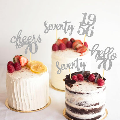 24 Pcs Glitter 70th Birthday Cupcake Toppers for Celebrating 70th Birthday Party Decorations for Seventy Years Old Birthday Party Supplies (Rose Gold2)
