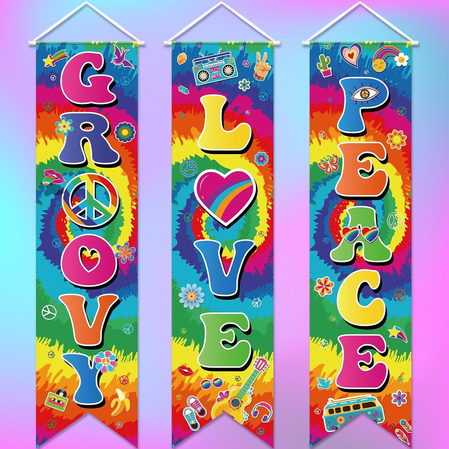 Chiisong 3 Pcs Neon Banner Party Decorations Let's Glow Banner Glow in the Dark Porch Sign Welcome Birthday Porch Sign for Neon Birthday Party Supplies Club Halloween Classroom Decorations