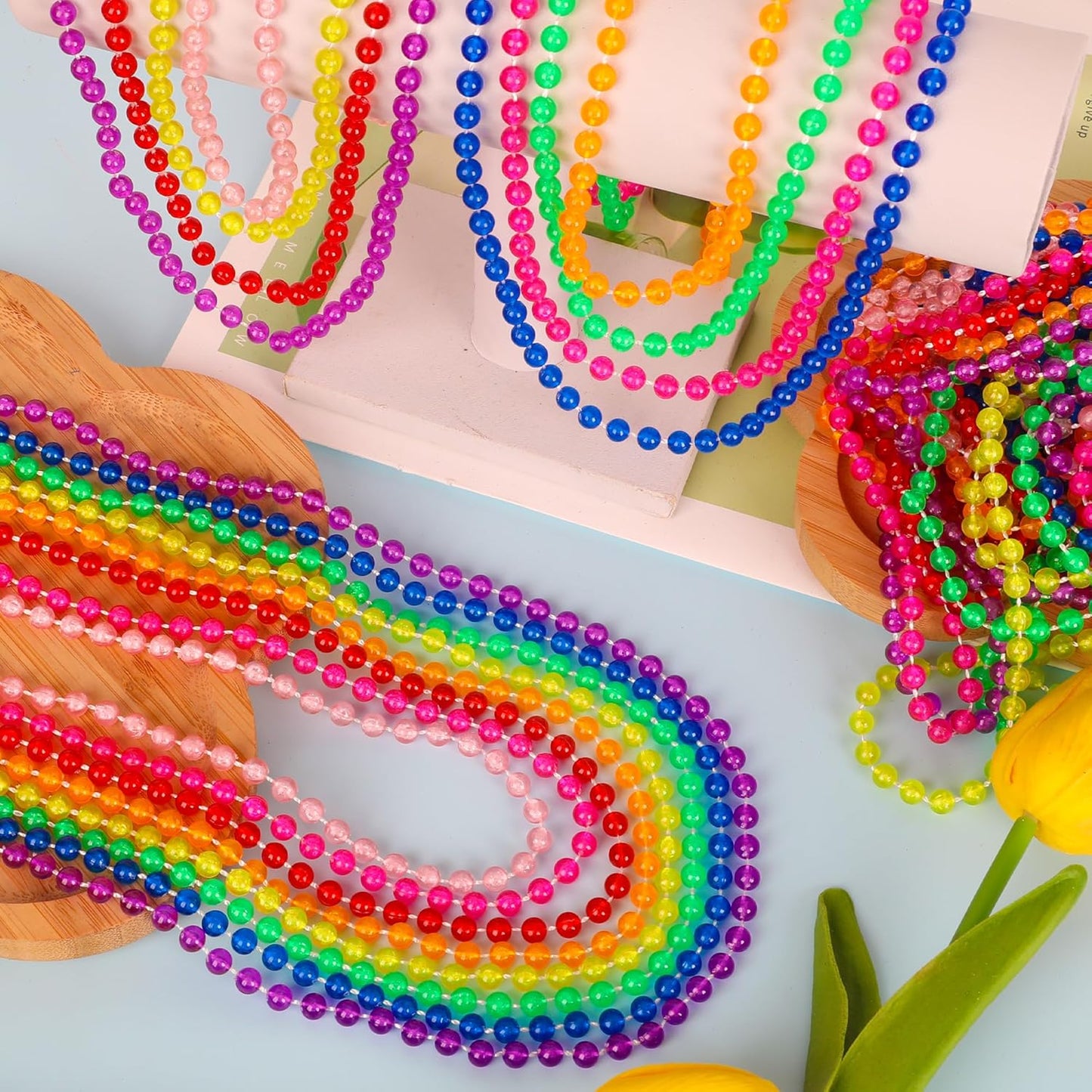 EOBOH 12PCS Mardi Gras Beads Neon, Glow in the Dark Metallic 8 Kinds of Color Bead Necklaces, 33" Beaded Necklace Costume Party Favor Supplies for Festival Parade Throw Accessories Wedding Birthday