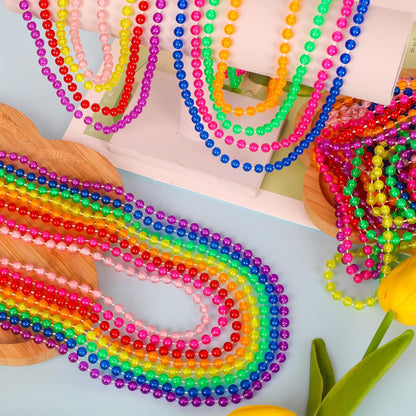 EOBOH 12PCS Mardi Gras Beads Neon, Glow in the Dark Metallic 8 Kinds of Color Bead Necklaces, 33" Beaded Necklace Costume Party Favor Supplies for Festival Parade Throw Accessories Wedding Birthday