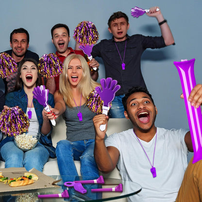 Yunsailing 96 Pcs Homecoming Noisemakers Team Spirit Accessories for Game Day Include Hand Clappers Cheerleading Pom Pom Thunder Stick Cheer Party Blower Plastic Whistle for Sport Fans(Gold)