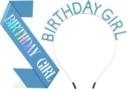 Birthday Headband with Sash for Women, Birthday Crwon Tiara for Decorations
