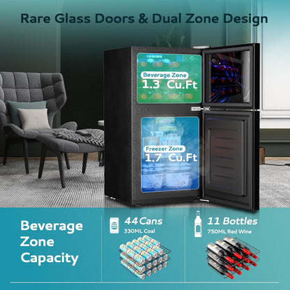 EUHOMY 4.5 Cu.ft Beverage Refrigerator and Cooler, 145 Can Mini fridge with Glass Door for Soda Beer Wine, Small Drink Dispenser with Digital Adjustable Thermostat for Home Office Bar