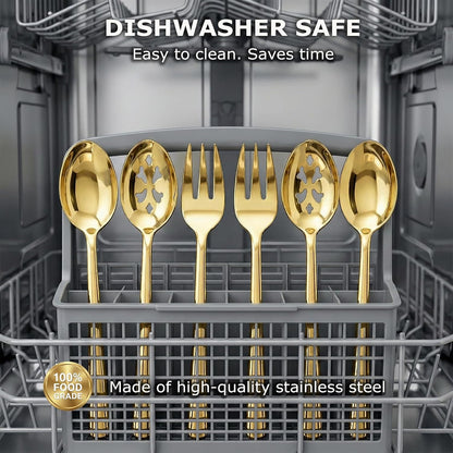 Serving Spoon x 2,Slotted Serving Spoon x 2,Serving Forks x 2,RTT 9 Inch Stainless Steel Catering Serving Utensils for Party Buffet Dinner Banquet Kitchen Basics (Silver Mirror Finish)