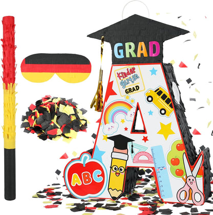 2026 Graduation Piñata with Stick,Blindfold,Confetti - 15.8 Inch Congrats Grad Cap Piñata Yellow End of Year Piñata Party Decoration for Kindergarten School Elementary College Games (Style 2)