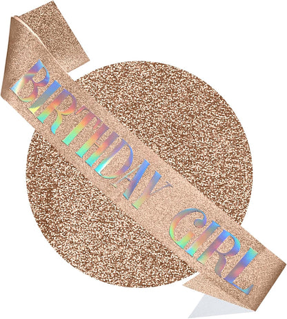 RUDONG M Birthday Girl Sash Glitter - Silver Birthday Sash for Women & Girls | Sweet 16/18th/21st/30th/40th/50th/60th/70th, All-Age Celebration Party Decor