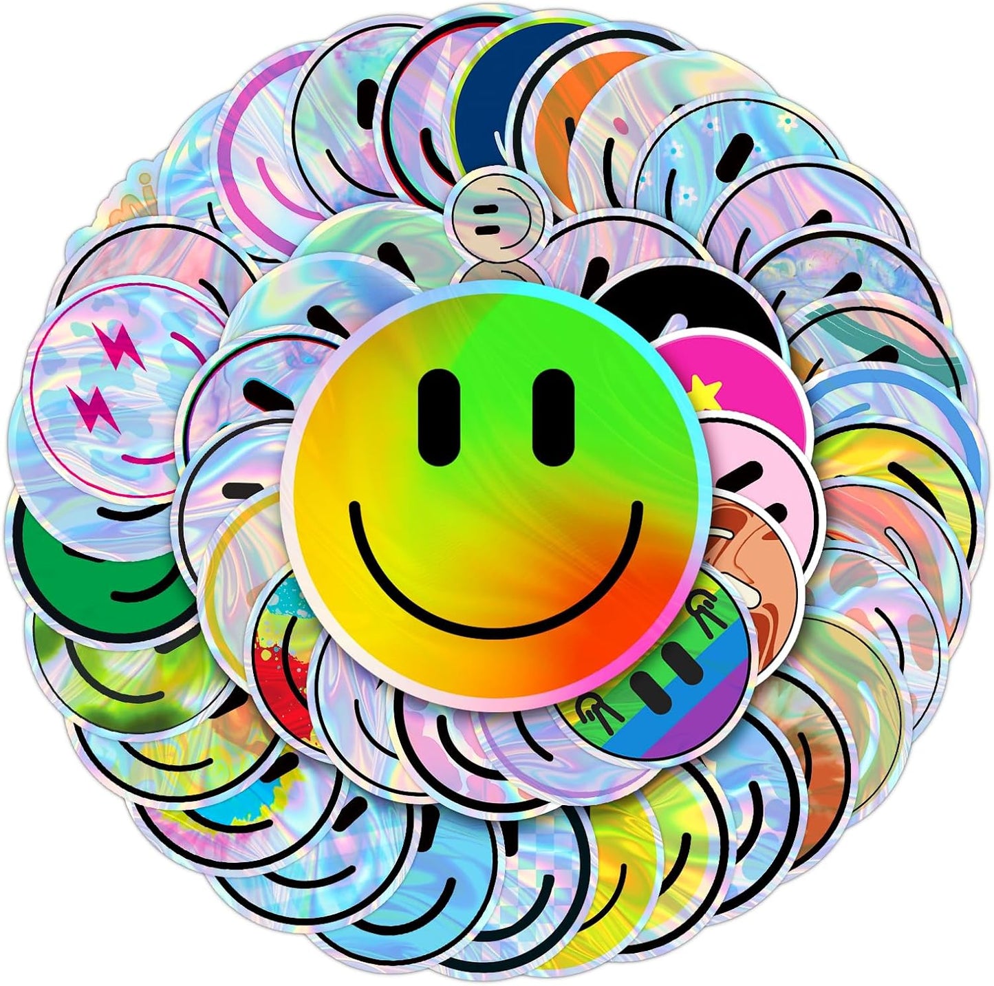 50PCS Smiling Stickers, Cute Water Bottle Stickers for Kids, for Teaching Rewards, Notebooks, Stationery, Luggage, Cartoon PVC Happy Stickers