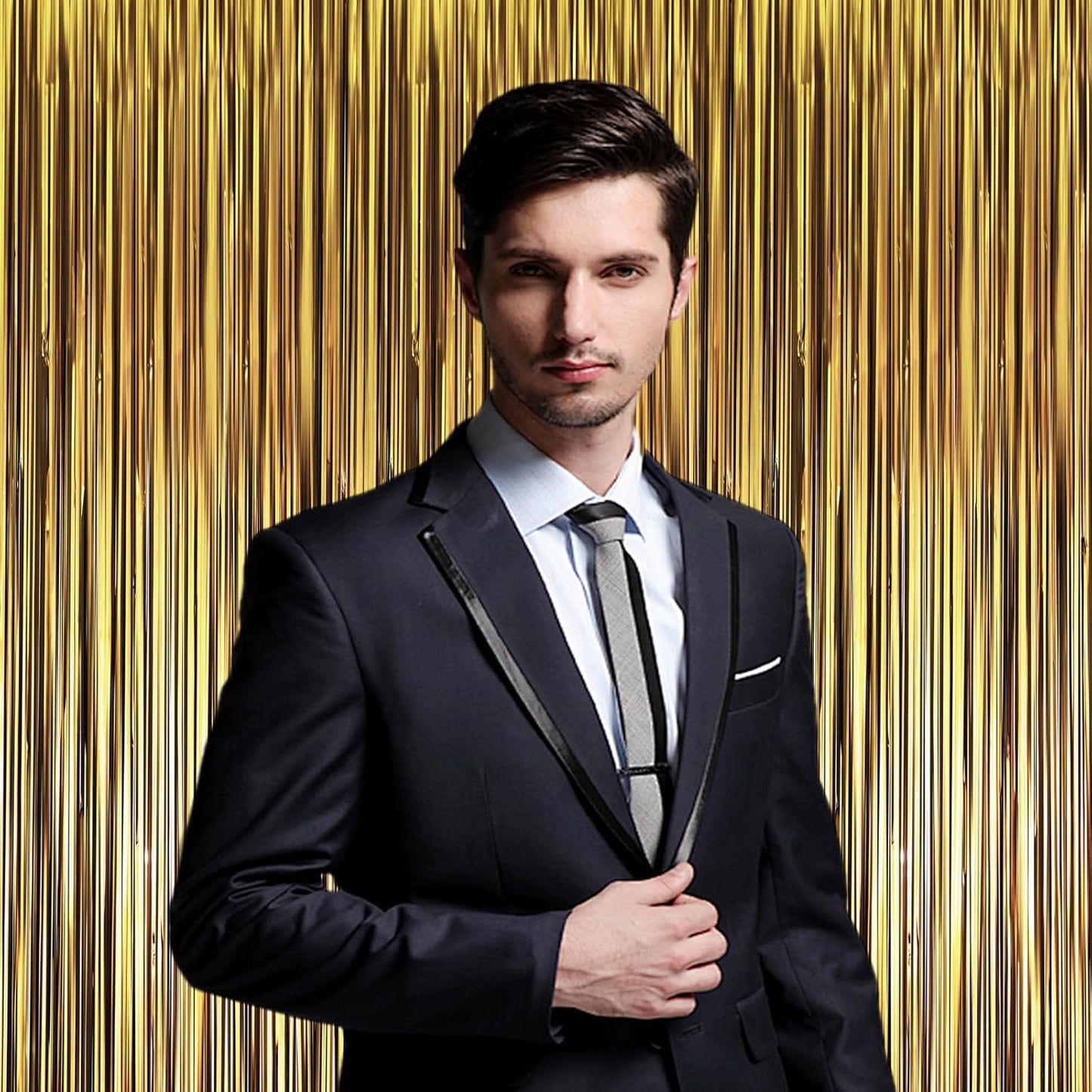 Voircoloria 3 Pack 3.3x8.2 Feet Gold Foil Fringe Backdrop Curtains, Tinsel Streamers, Fringe Backdrop for 2025 New Years Eve, Graduation, Birthday, Baby Shower, Gender Reveal, Disco Party - Colors B