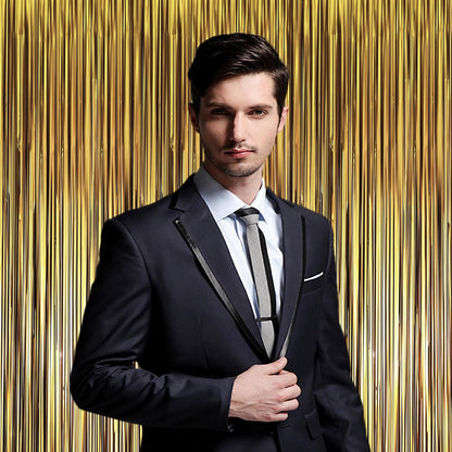 Voircoloria 3 Pack 3.3x8.2 Feet Gold Foil Fringe Backdrop Curtains, Tinsel Streamers, Fringe Backdrop for 2025 New Years Eve, Graduation, Birthday, Baby Shower, Gender Reveal, Disco Party - Colors B