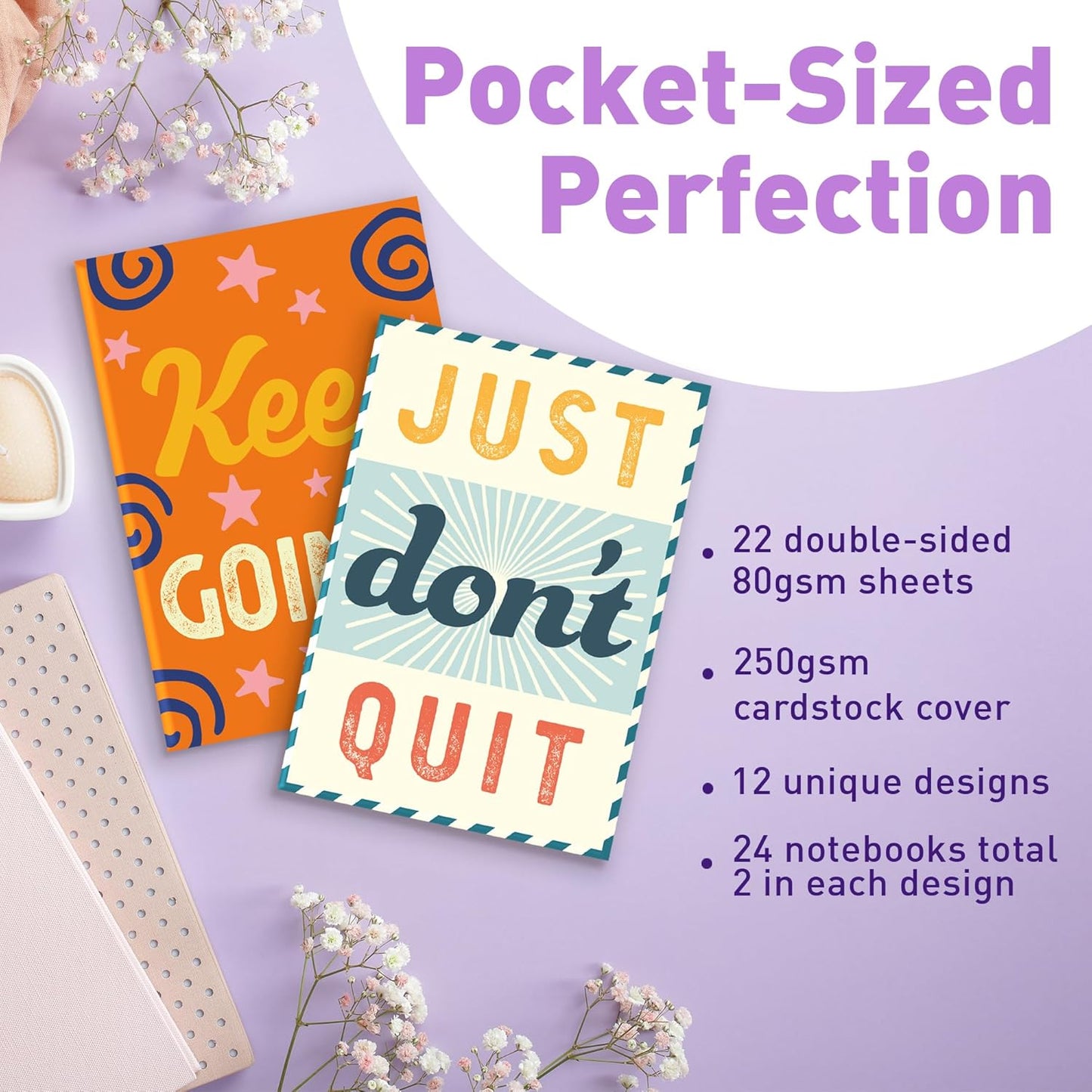 S&O Motivational Mini Notebooks Bulk Set w/12 Unique Messages, Inspirational Notebooks for Kids, tiny pocket journals Collection for Children, small Diaries Pack writing pads, 44 pages, 3.5” x 5”