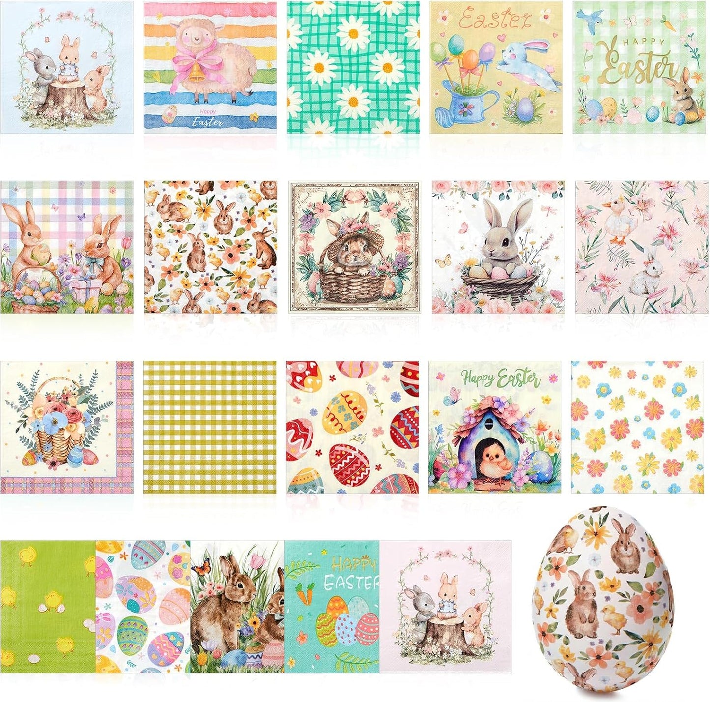 Crtiin 20 Pack Decoupage Napkins Floral Napkins Flower Cocktail Paper Decorative Toilet for Valentine's Day Birthday Party Beautiful Gorgeous, 20 Styles Each 6.5 Inches(Style 1)