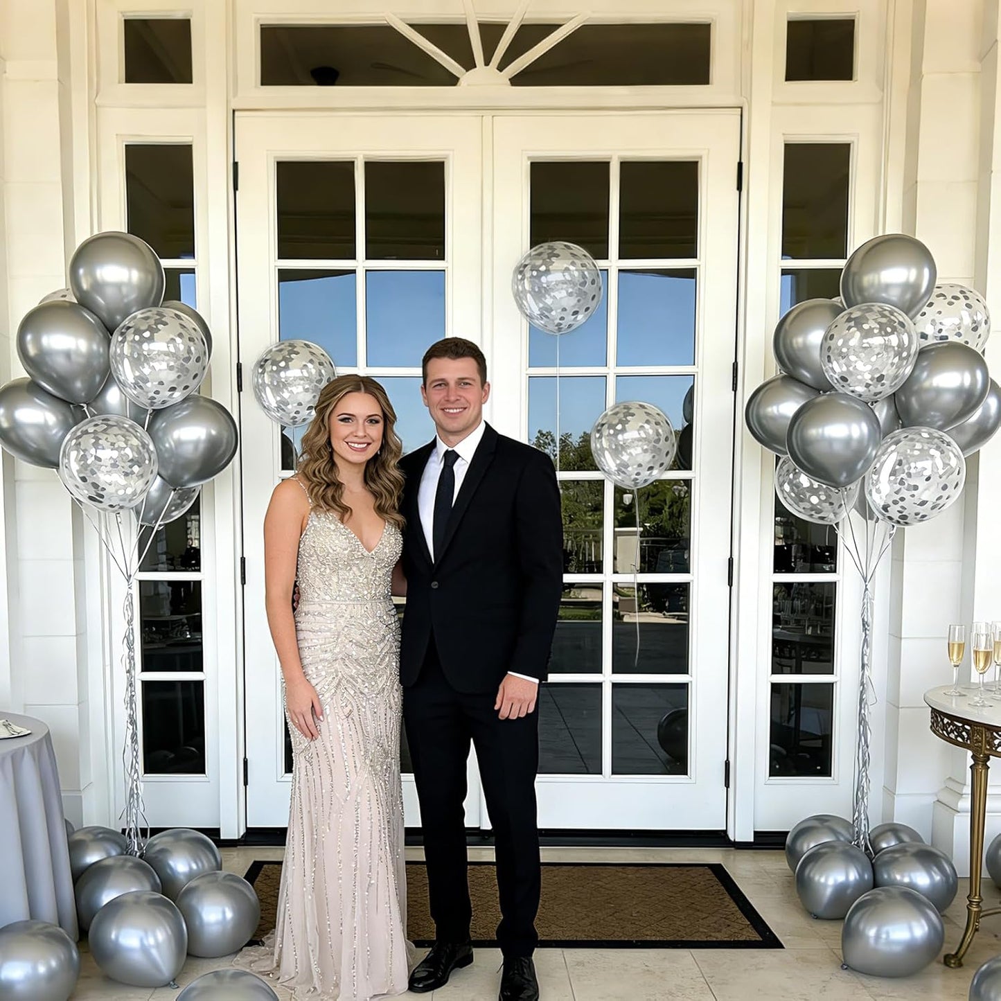 Silver Confetti Balloons 12 inch, Clear Latex Balloon 50pcs Party Balloons for Wedding Bridal Shower Engagement Graduation Birthday Party Decorations