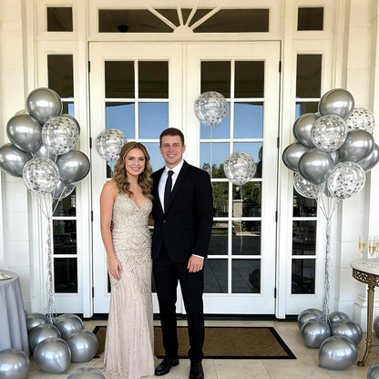 Silver Confetti Balloons 12 inch, Clear Latex Balloon 50pcs Party Balloons for Wedding Bridal Shower Engagement Graduation Birthday Party Decorations