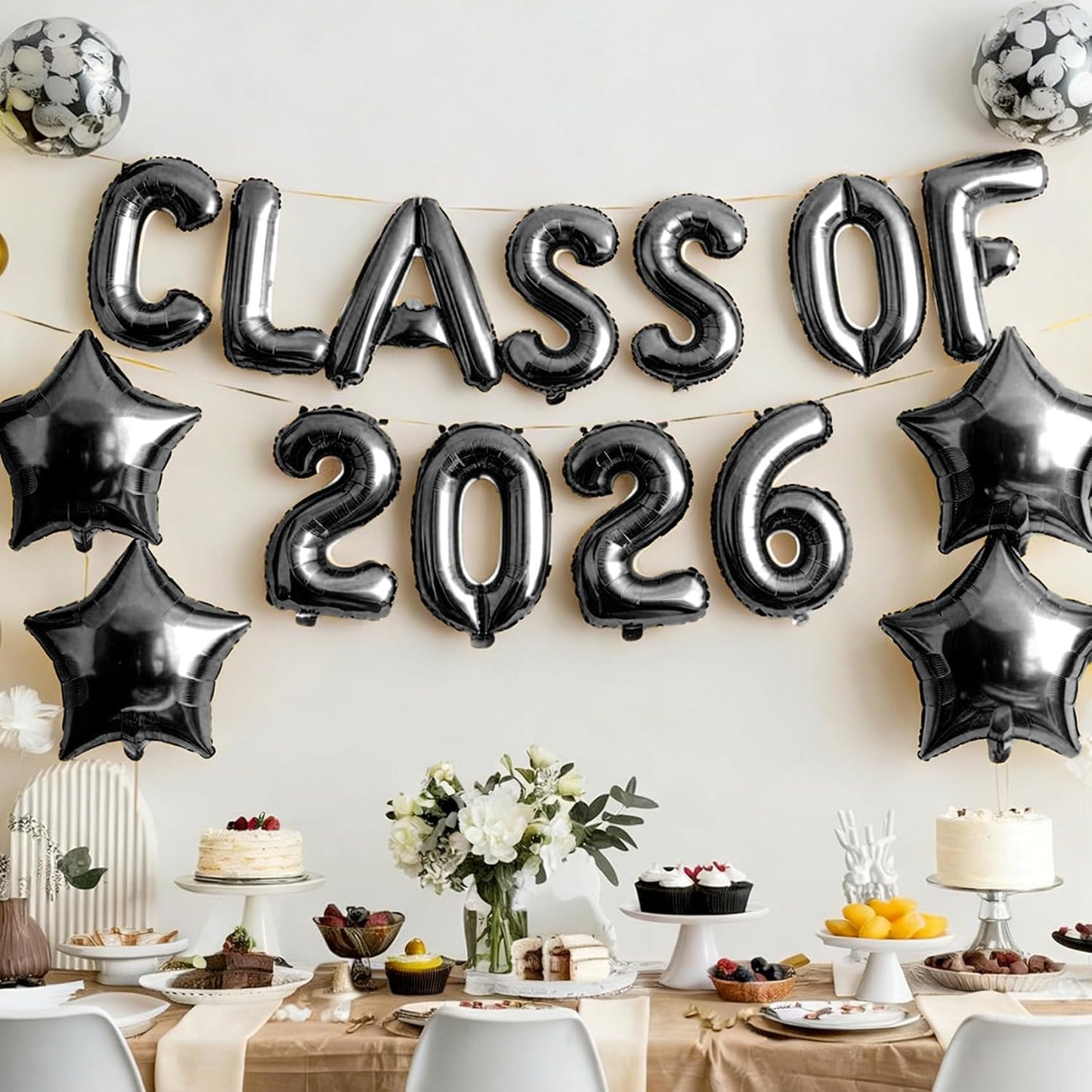 Graduation Balloons, Class of 2026 Balloons, 16Inch Gold Grad Class of 2026 Letters Foil Balloon Sign with Star Balloons, Class of 2026 Decorations for High School College Graduation Party Decorations