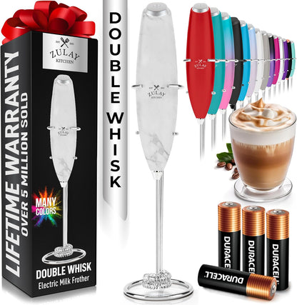 Zulay Kitchen Powerful Milk Frother Wand With Duracell Batteries - Ultra Fast Handheld Drink Mixer - Electric Whisk Foam Maker for Coffee, Lattes, Cappuccino & Matcha - Z1 Motor - Black - Colors B