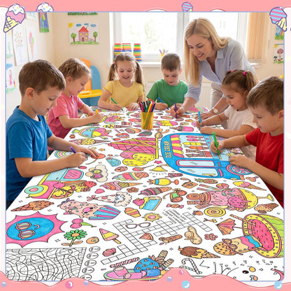 Happy Birthday Giant Coloring Poster/Tablecloth, 30 x 72 Inch Birthday Craft for Kids Art Crafts Paper Banner Kid Games Activities,Coloring Tablecloth Crafts for Classroom Wall School Home Parties