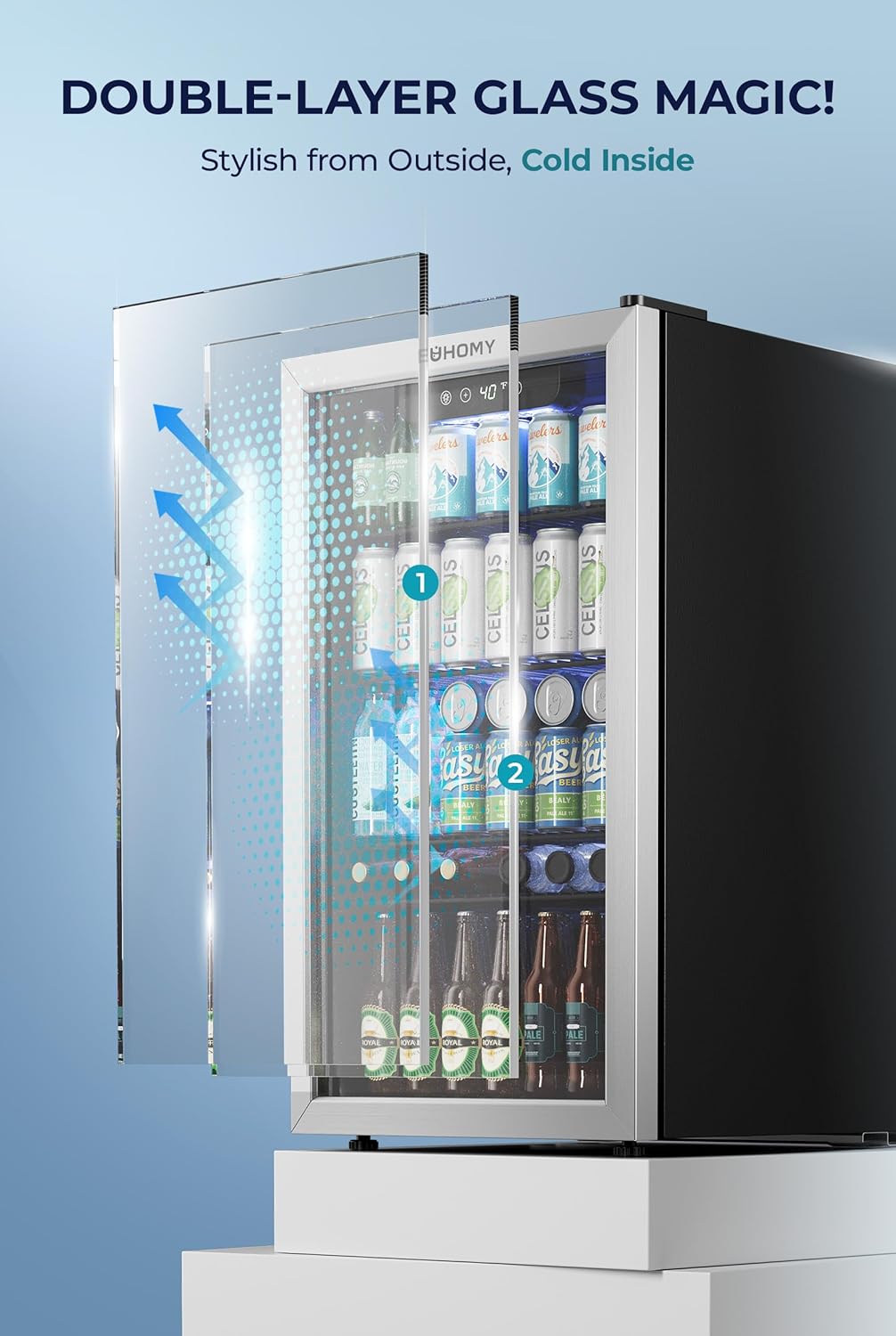 EUHOMY 4.5 Cu.ft Beverage Refrigerator and Cooler, 145 Can Mini fridge with Glass Door for Soda Beer Wine, Small Drink Dispenser with Digital Adjustable Thermostat for Home Office Bar