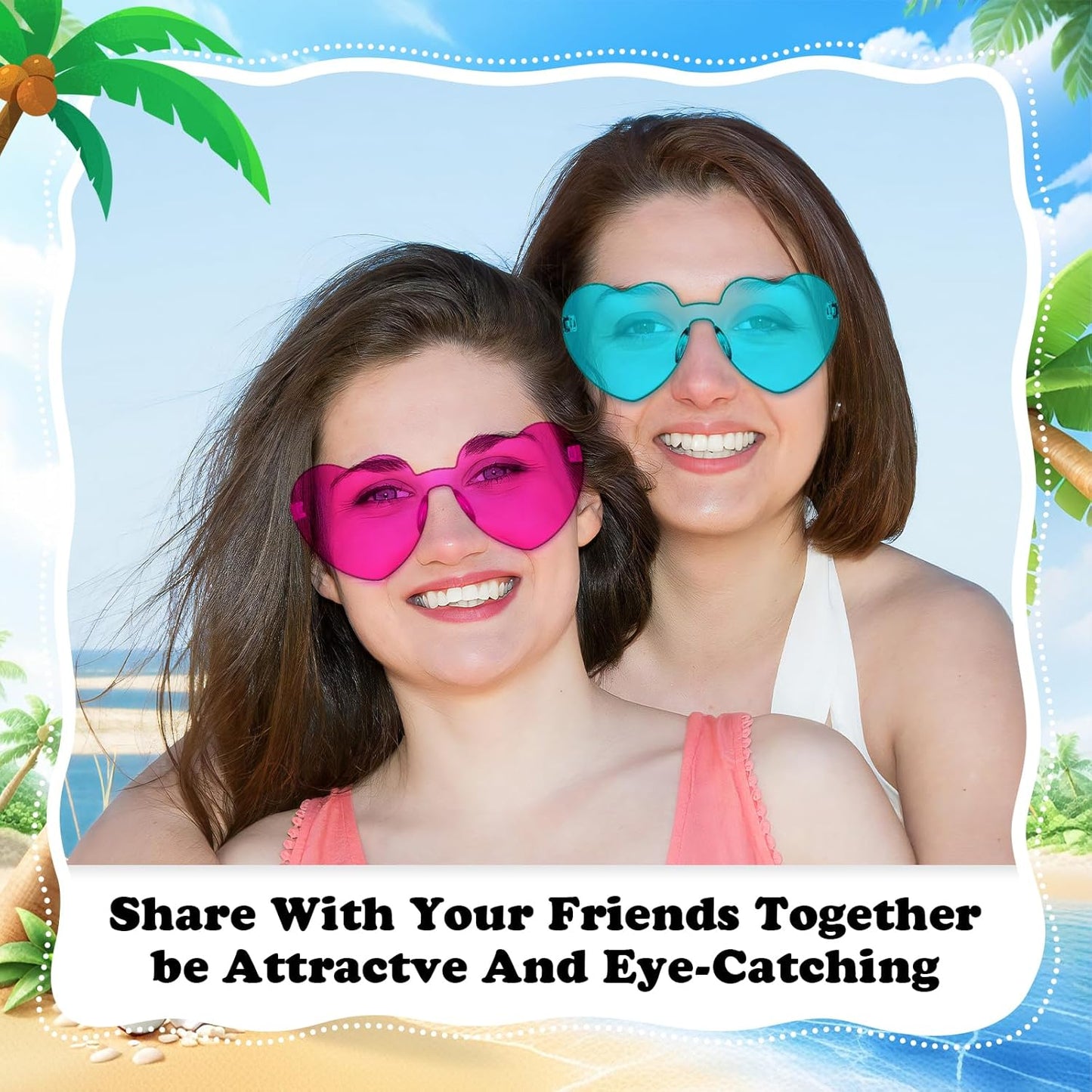 Matcheck 16 Heart Shaped Rimless Sunglasses Transparent Candy Colored Glasses Frameless Party Eyewear for Women