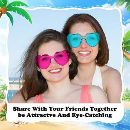 Matcheck 16 Heart Shaped Rimless Sunglasses Transparent Candy Colored Glasses Frameless Party Eyewear for Women