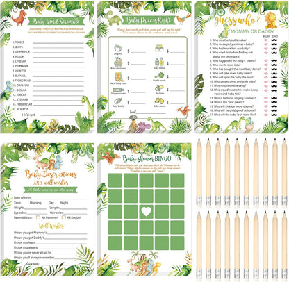 Yinder 145 Pcs Baby Shower Games Activities Cards with 20 Pencils Includes Baby Bingo Description and Wishes Guess Who Price is Right Word Scramble Game(Here Comes the Son)