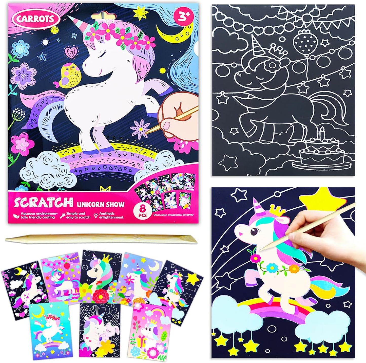 BAOXUE Scratch Art for Kids, Mermaids Black Rainbow Scratch Paper Set-Arts And Crafts & Supplies, DIY Activity & Party Games, Mermaid Toys Gifts for Toddlers, Girls