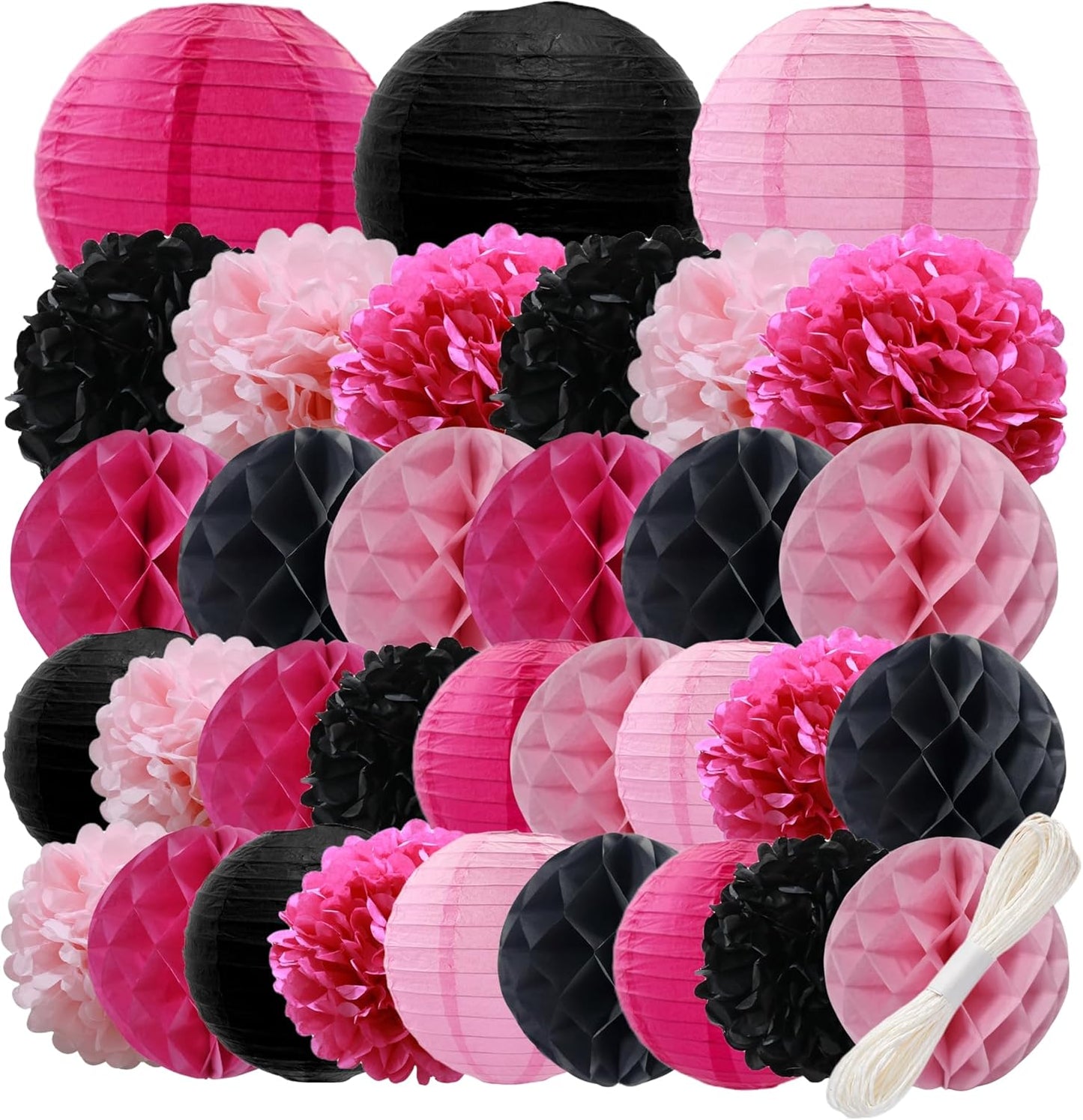 WOLHOWLTD Mermaid Theme Paper Decoration Set - 33 Pcs Paper Lanterns, Pompoms, Honeycomb Decorations for Mermaid Theme, Baby Shower,Wedding Rainbow Birthday Party Home Decoration(Pink Blue Purple)