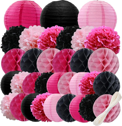 WOLHOWLTD Mermaid Theme Paper Decoration Set - 33 Pcs Paper Lanterns, Pompoms, Honeycomb Decorations for Mermaid Theme, Baby Shower,Wedding Rainbow Birthday Party Home Decoration(Pink Blue Purple)