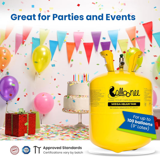 22L Helium Tank for Balloons at Home, Disposable Balloon Helium Tank Kit, Inflates Up to 100 Latex Balloons, Portable Balloon Pump for Birthday, Wedding & Party Decorations