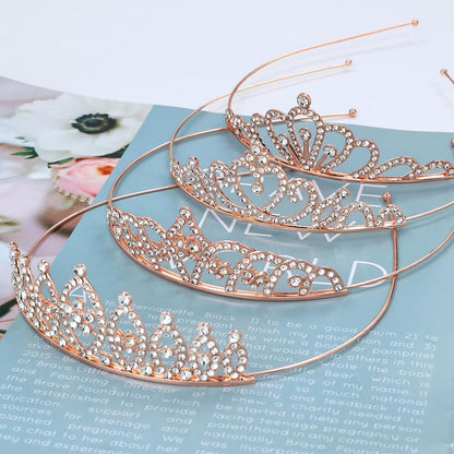inSowni 8 Pieces Rose Gold Metal Sparkly Rhinestone Princess Tiara Crown Headbands Wedding Birthday Party Prom Headpieces for Women Girls Brides Bridesmaids