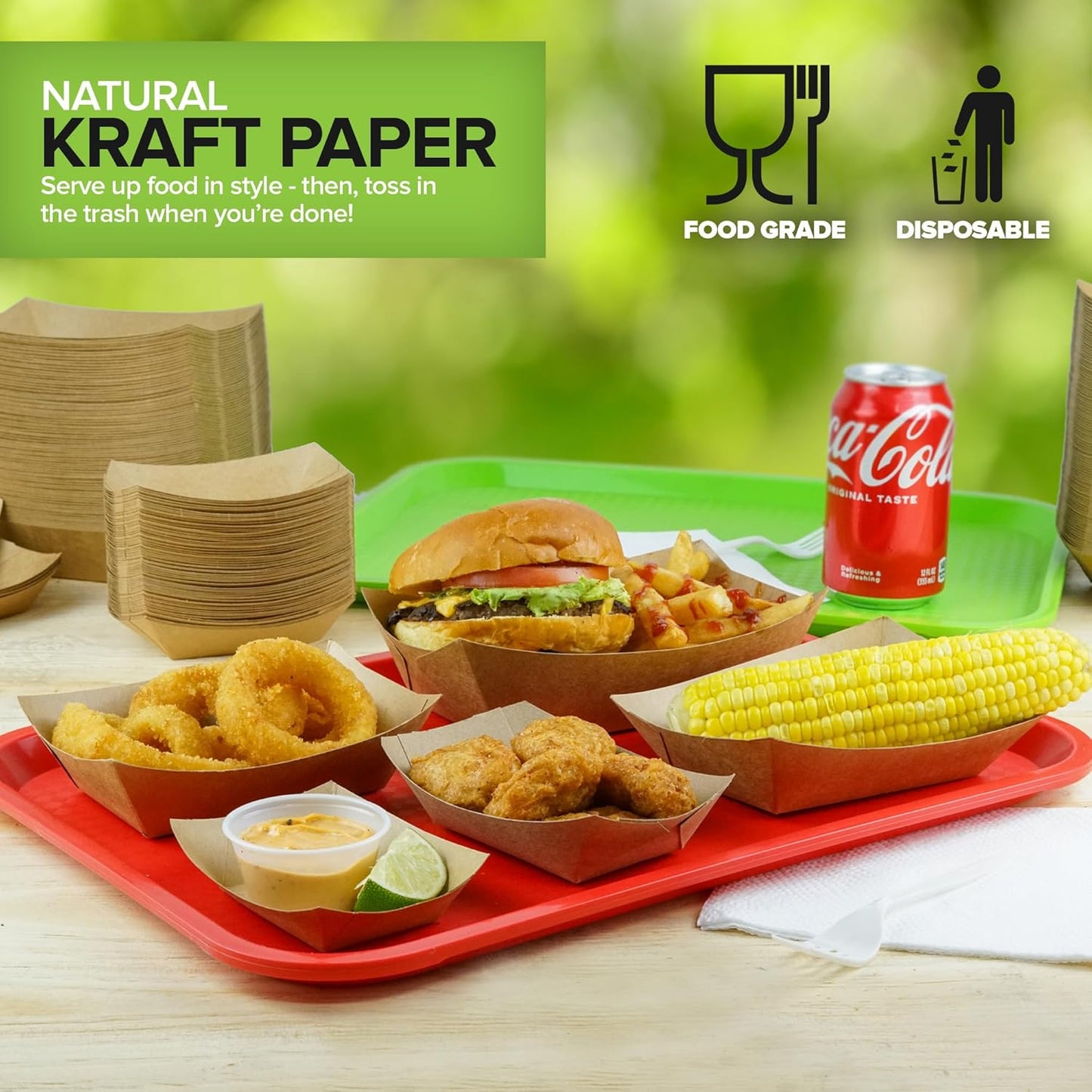 [250 Pack] Medium Disposable Brown Kraft Paper Food Trays, 1-Lb Concession Tray, Serving Boats for Party Snacks, Taco Bar, Seafood, Nachos Plates