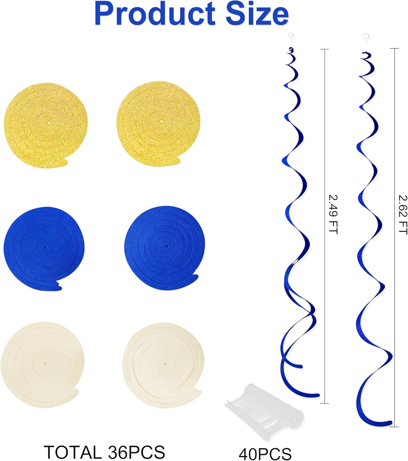 36 Pcs Blue Hanging Swirl Decorations Ombre Royal Blue White Felt Swirl Streamer Spiral Ceiling Garland for Birthday Wedding Baby Shower Graduation Under The Sea Nautical Ahoy Achor Party Supplies