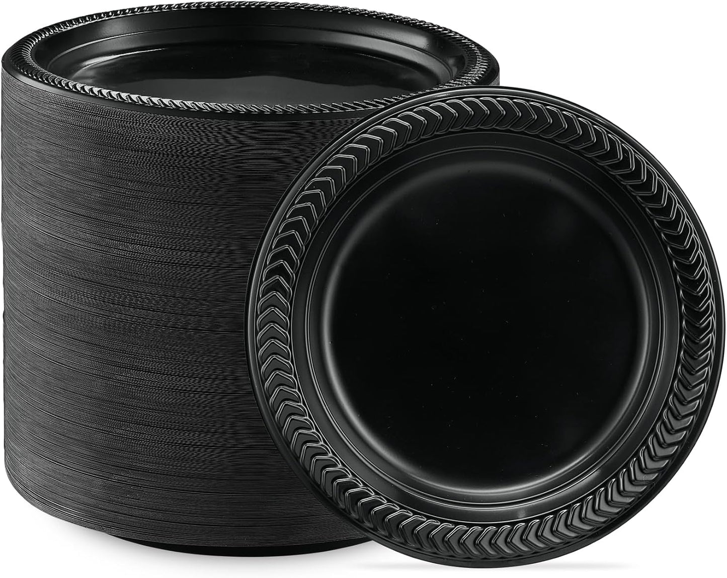 PLASTICPRO 100 PCS Black Plastic Bowls Light Weight 12 oz Plastic Soup Bowls Black Salad Plates Disposable for Party and Wedding