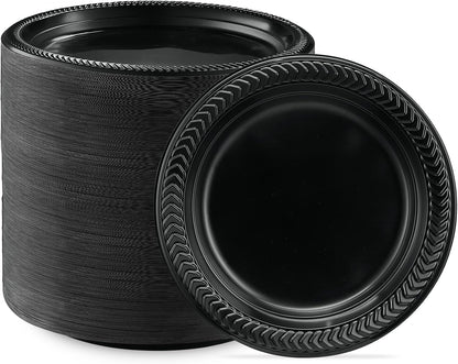 PLASTICPRO 100 PCS Black Plastic Bowls Light Weight 12 oz Plastic Soup Bowls Black Salad Plates Disposable for Party and Wedding