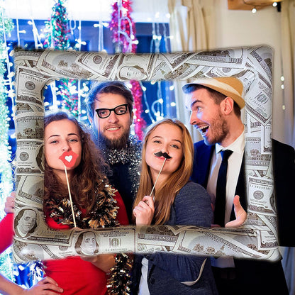 Bill Dollar Inflatable Photo Booth Selfie Frame Props Giant Money Themed Party Blow Up Picture Frame for Birthdays Casino Weddings Bachelorette Retirement Graduations Party Decorations