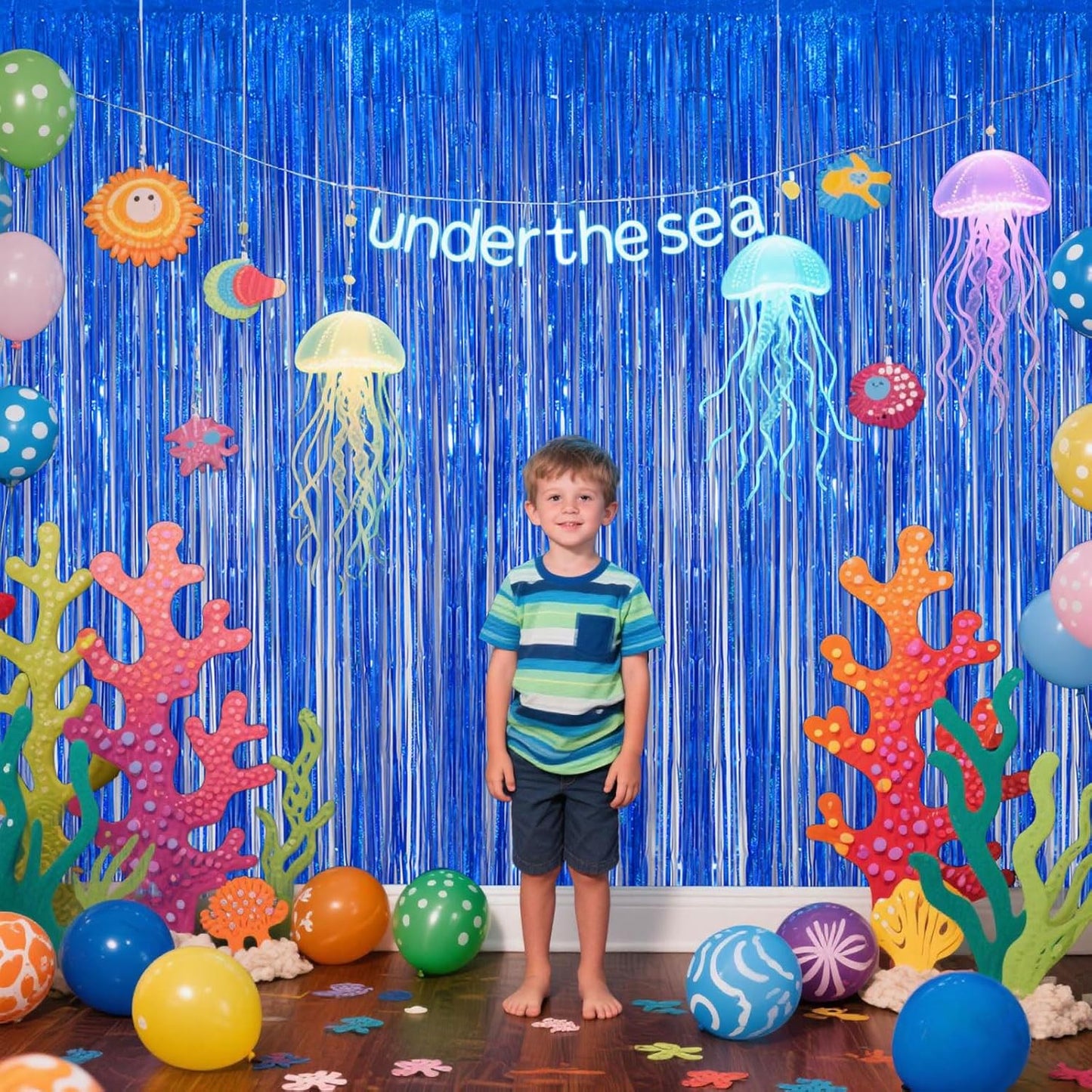 Iridescent Party Decorations Fringe Backdrop, Sparkling Holographic Foil Fringe Tinsel Curtains for Frozen Mermaid Birthday Party Decor - 3.28x6.56ft 2 Packs