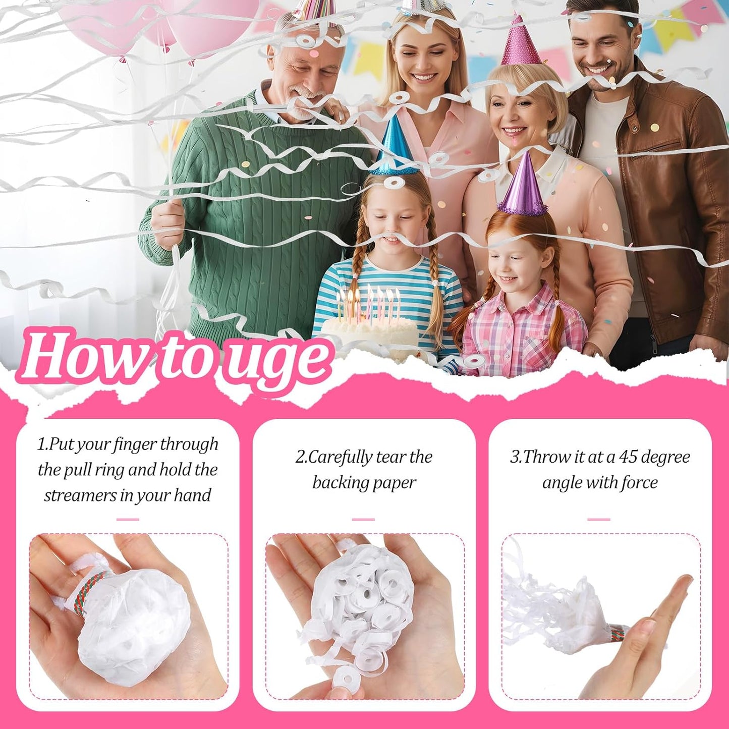 64 Pcs Streamers Poppers, Hand Throw Confetti Poppers, Romantic No Mess Streamers Crackers for Christmas Wedding Birthday Party Celebrations Graduation Party Favors (White)