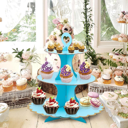 Soleebee 3-Tier Cupcake Stand, Cardboard Cupcake Tower, Cup Cake Stand Tower for Birthday Wedding Party Decoration, Cupcake Tier Stand Desserts Display 1 Set (Purple Gold)